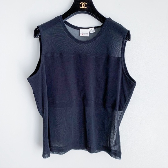 Vtg 90s Y2K reflections by Spiegel mesh sheer  panel boxy top black size XL - Picture 1 of 6